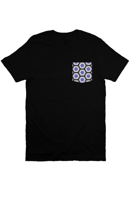 Black S/S T-shirt || Blue Flower Power Pocket