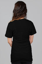 Load image into Gallery viewer, Women&#39;s Black S/S T-shirt || Blue Flower-Power Pocket