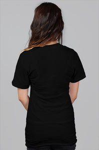 Women's Black S/S T-shirt || Blue Flower-Power Pocket